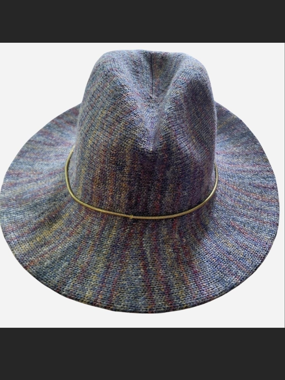 Multicolor Polyester Blend Fedora Hat with Gold Accent